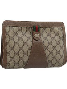GUCCI GG Supreme Web Sherry Line Bag PVC Beige Gold 156 01 032